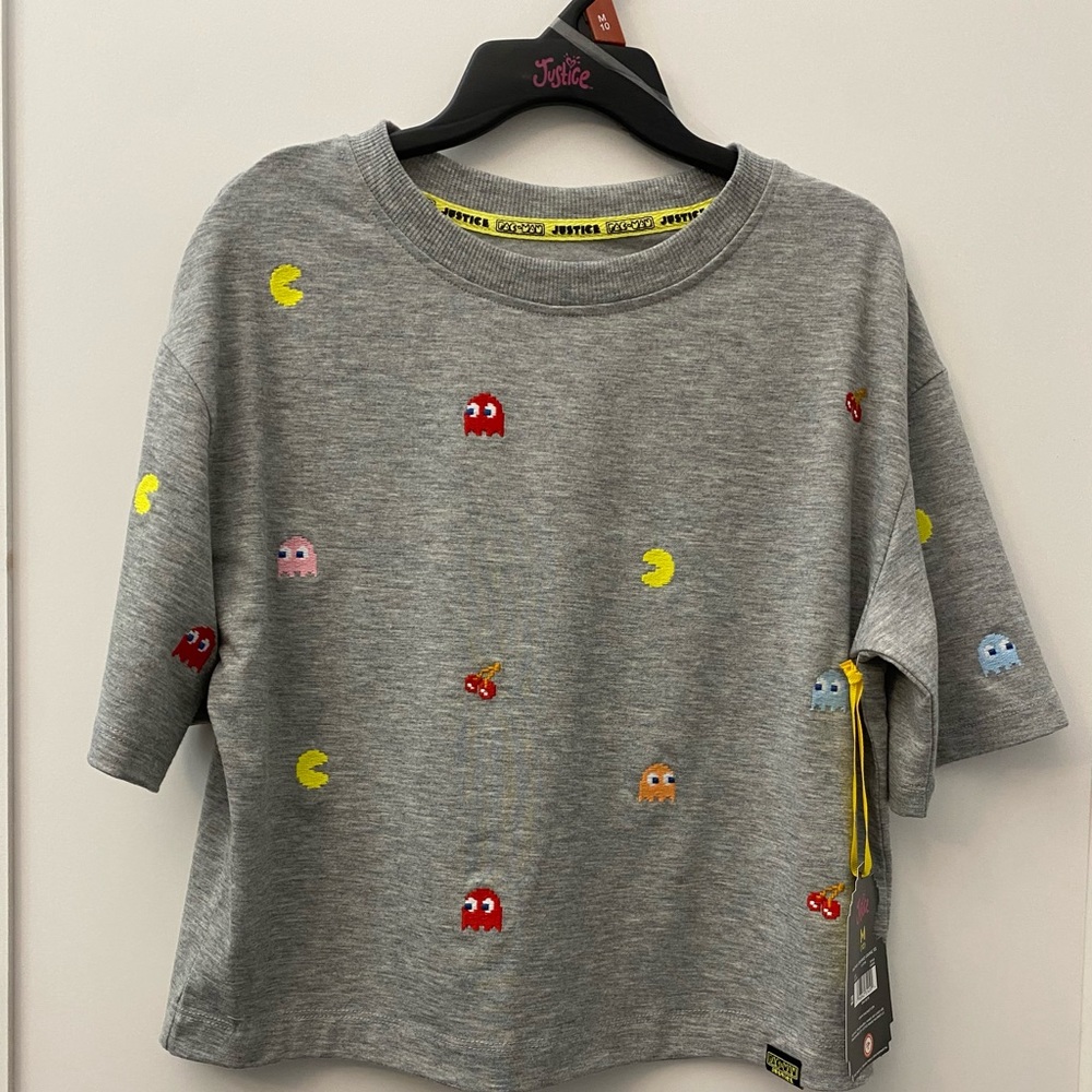 Justice PAC MAN Gray T-Shirt with Colorful Icons